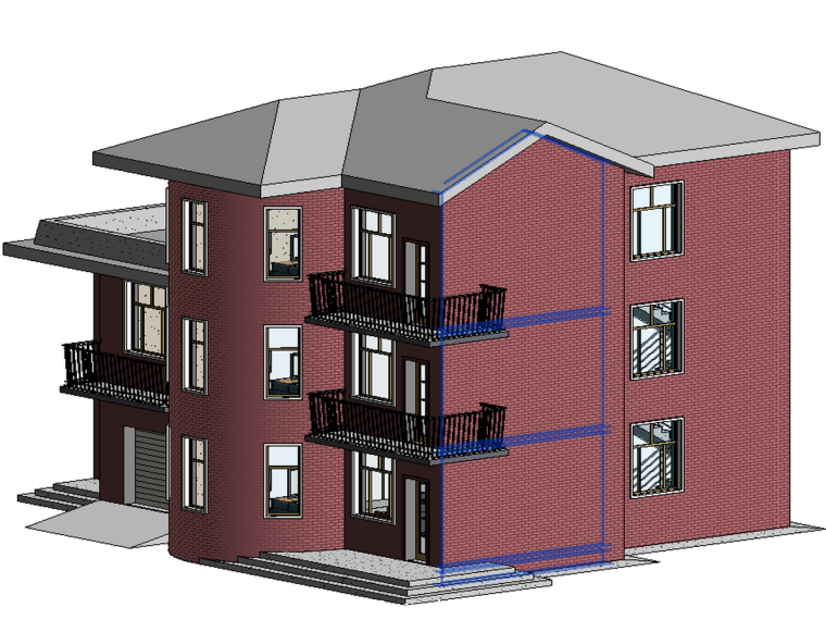 [revit模型]三层小别墅模型