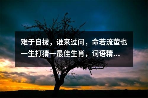难于自拔，谁来过问，命若流萤也一生打猜一最佳生肖，词语精选释义落实指什么生肖， _生肖温顺中的坚韧实时意释